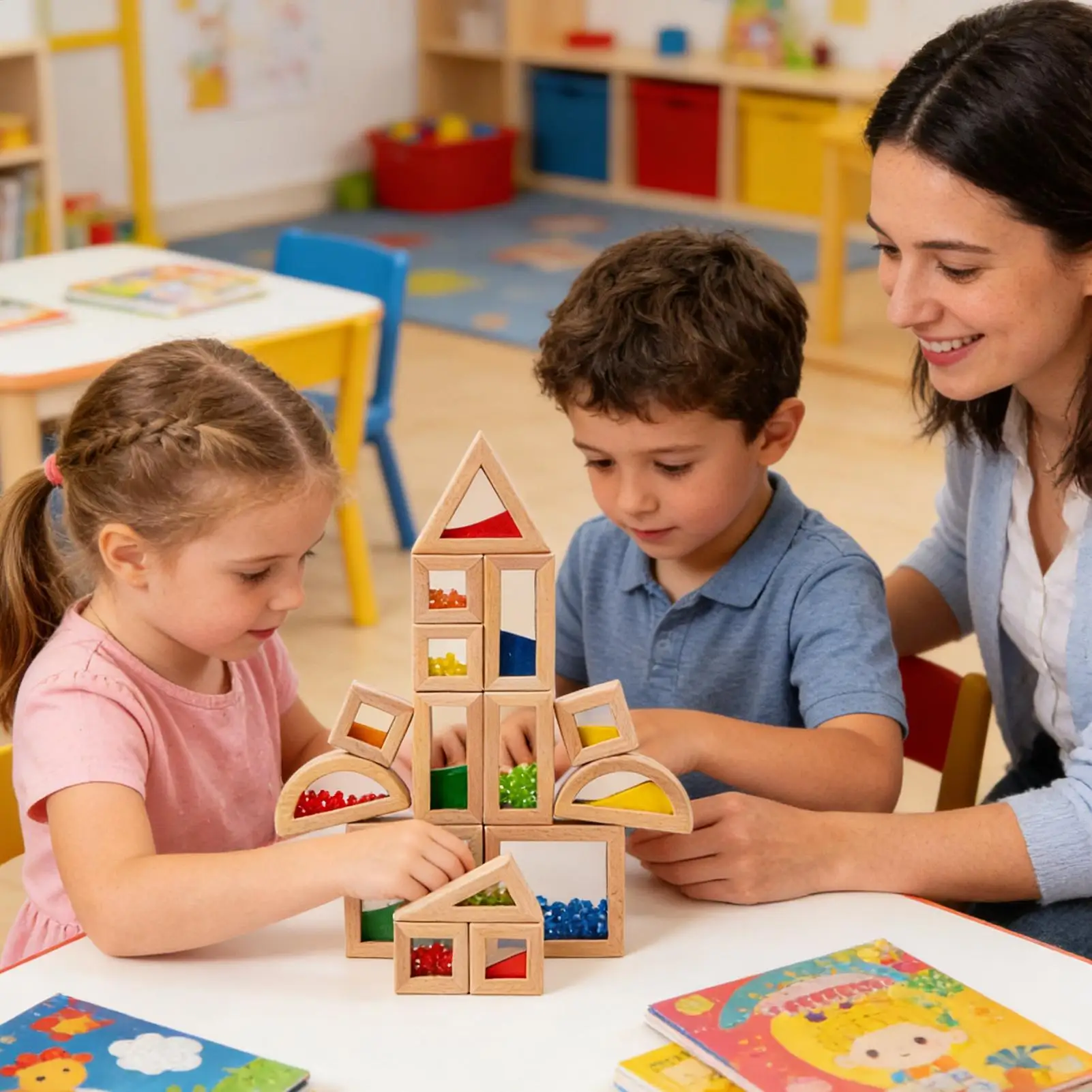 Wooden Sensory Blocks DIY Stacking Brick Toys size STEM Toys Construction Toys Learning Educational Birthday Toys