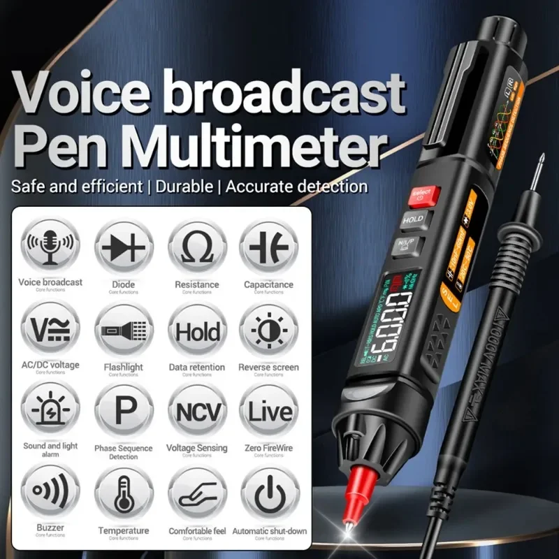 A3009 Mini Digital Multimeter Pen Smart Voice Broadcast Tester Meter Multimetro DC AC Voltage Professional Test Tools