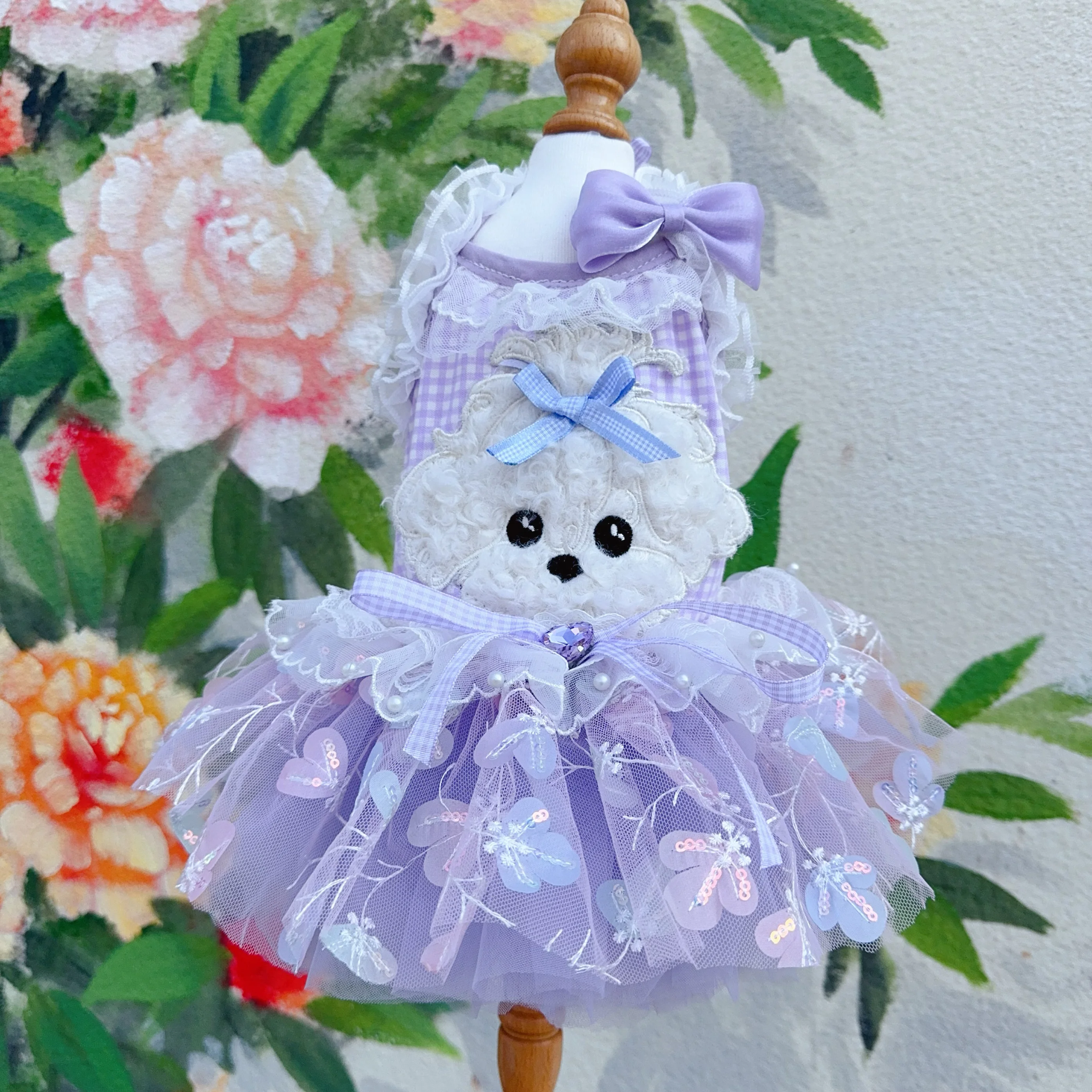 

2025 Summer Puppy Dog Cats Clothing Thin Cotton Pink Blue Purple Cute Cartoon Print Sling Dress For Small Medium Dog Pet Clothes