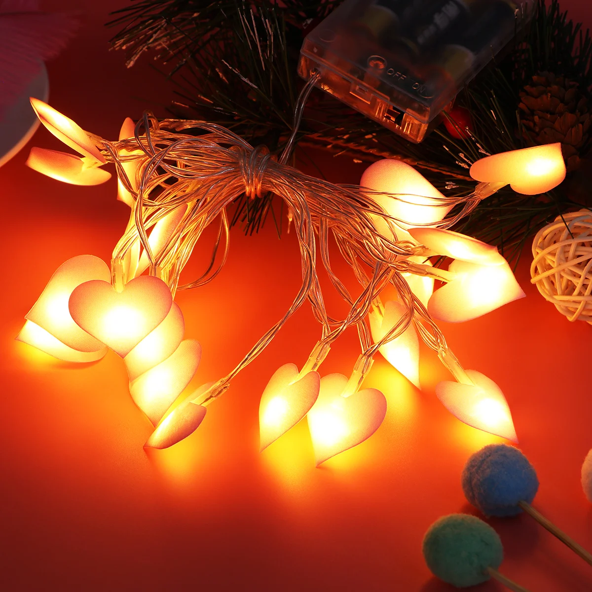 1 قطعة سلسلة أضواء على شكل قلب وردي أبيض دافئ لحفلات الزفاف ديكور التصوير حديقة المنزل المشهد سلسلة مصباح للديكور