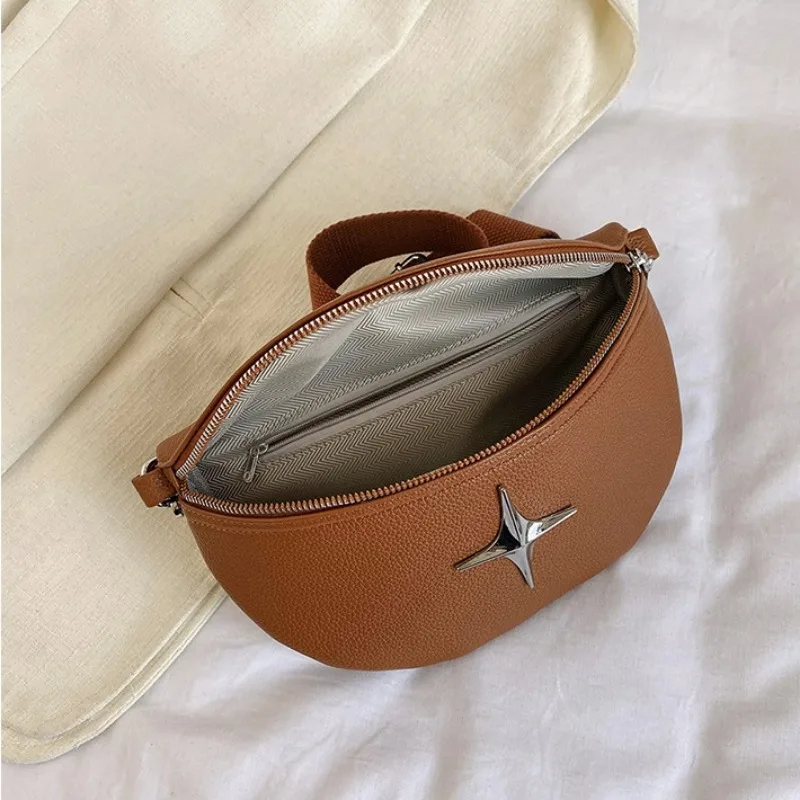 Luxury Chain Fanny Packs For Women Solid Colour PU Waist Bag Fashion Applique Female Waist Pack Ladies Crossbody Chest Bag 2024