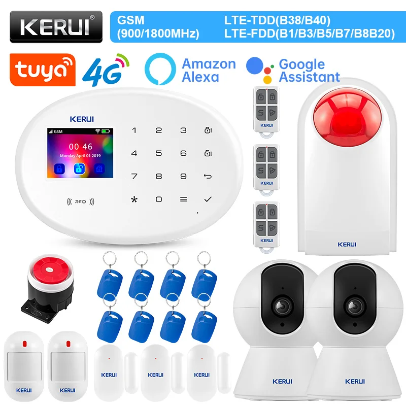 

KERUI Alarm Kit W204 Control Panel 4G WIFI GSM Alarm System for House Tuya Smart Home Work With Alexa Opening Door Sensor