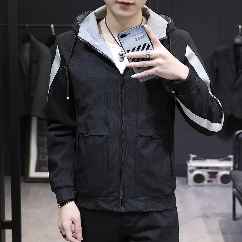 Versão coreana masculina da tendência top com capuz, jaqueta fina e justa, lazer, primavera e outono, novidade