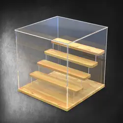 Acrylic Dust Cover Hand Storage Wooden Ladder Display Rack Organizer of Cosmetic Jewelry Cartoon Anime Character Storage Box