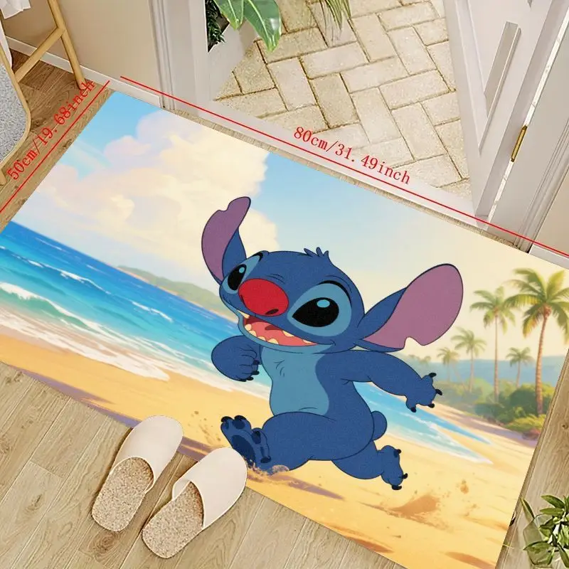 

1 шт., коврик для бега на пляже с рисунком Диснея Лило и Стич, 50x80 см (19,68x31,49 дюйма), супер впитывающий нескользящий напольный коврик, La