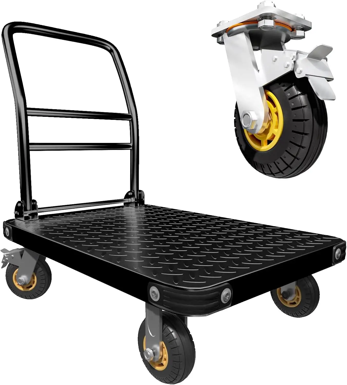 Truk Platform troli datar truk tangan, 1500 sampai 2000Lbs kereta baja Dolly dengan desain rem, 36 x 24in atau 27x19in tempat tidur datar besar