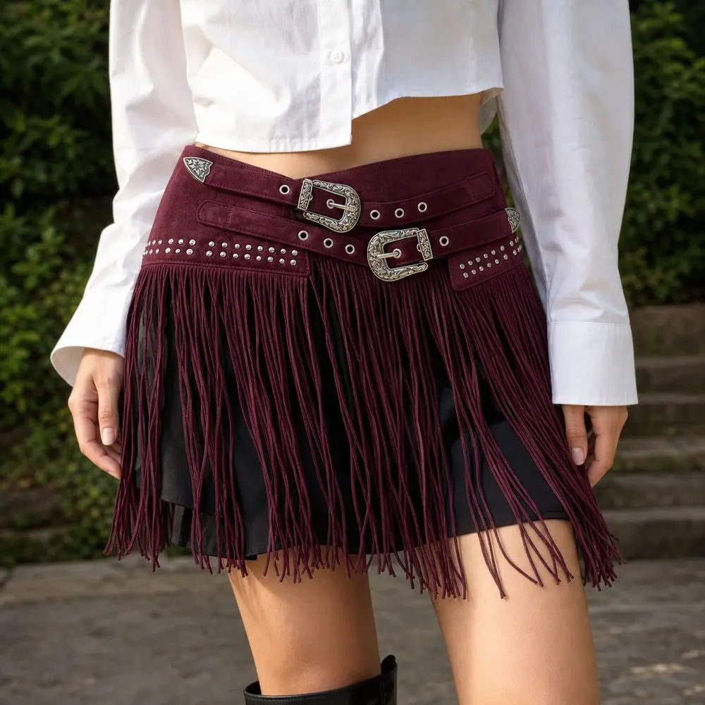 Classic Soft Matte Look Western Waist Belt Extra Wide Rivet Decor Double Buckle Belt Suede Material Boho Belt Y2K Fashion