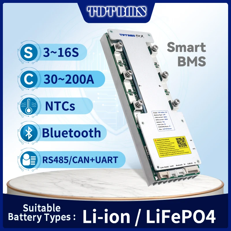 

TDT Smart BMS LiFePo4 3S 4S 12V 7S 8S 24V 12S 13S 36V 16S 48V 50A 100A 150A 200A Liion Battery Pack with BT RS485 RS232