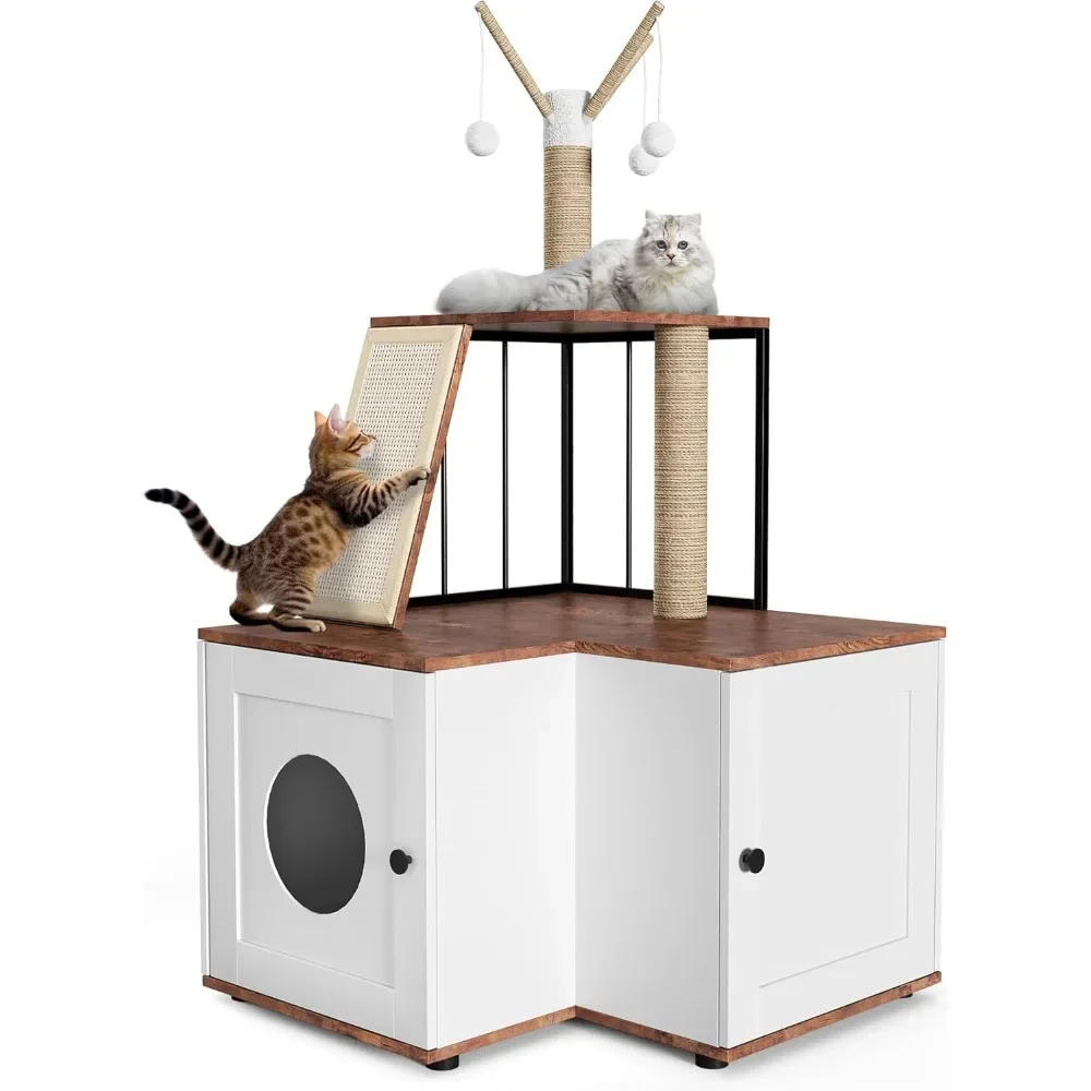 

Cat Tree Litter Box Enclosure Hidden Litterbox, Large Tall Tower for Indoor Cats Large Adult, 2 in 1 Multi Level 48.8 Inch