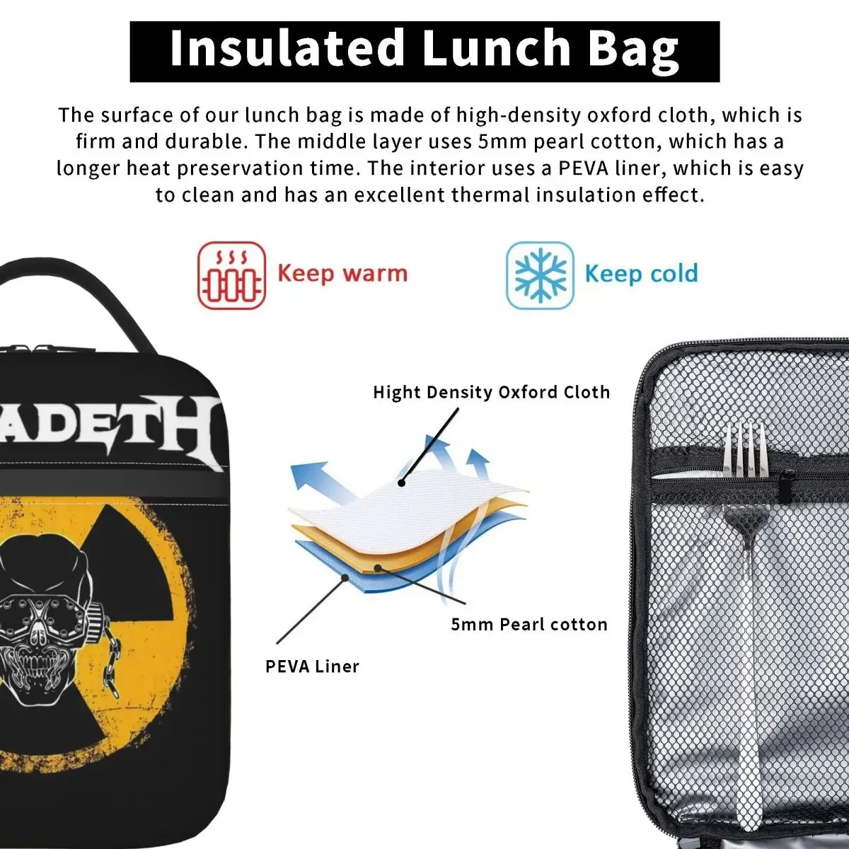 Insulated Lunch Box MegaDanger Megadeth Heavy Metal Band Accessories Lunch Container Fashion Cooler Thermal Bento Box For School