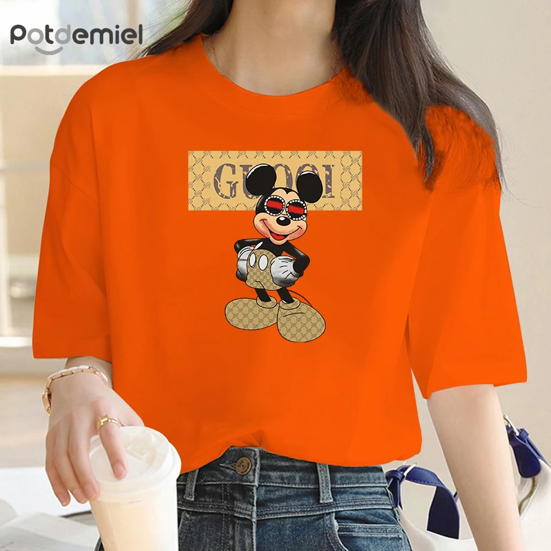 Large Size T-shirt Autumn and Winter Women\'s Short Sleeve Classic Cartoon Anime T-shirt Plus Size Cotton Top Stylish Casual Wear