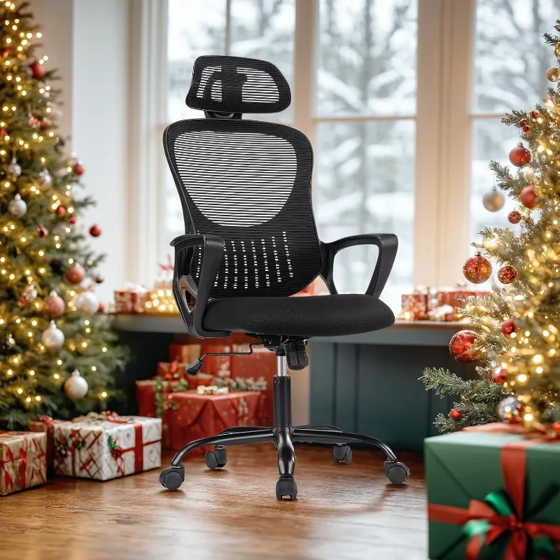 Ergonomic Computer High-Back Mesh Rolling Work Task Chairs with Wheels and Adjustable Headrests, Comfy Lumbar Support