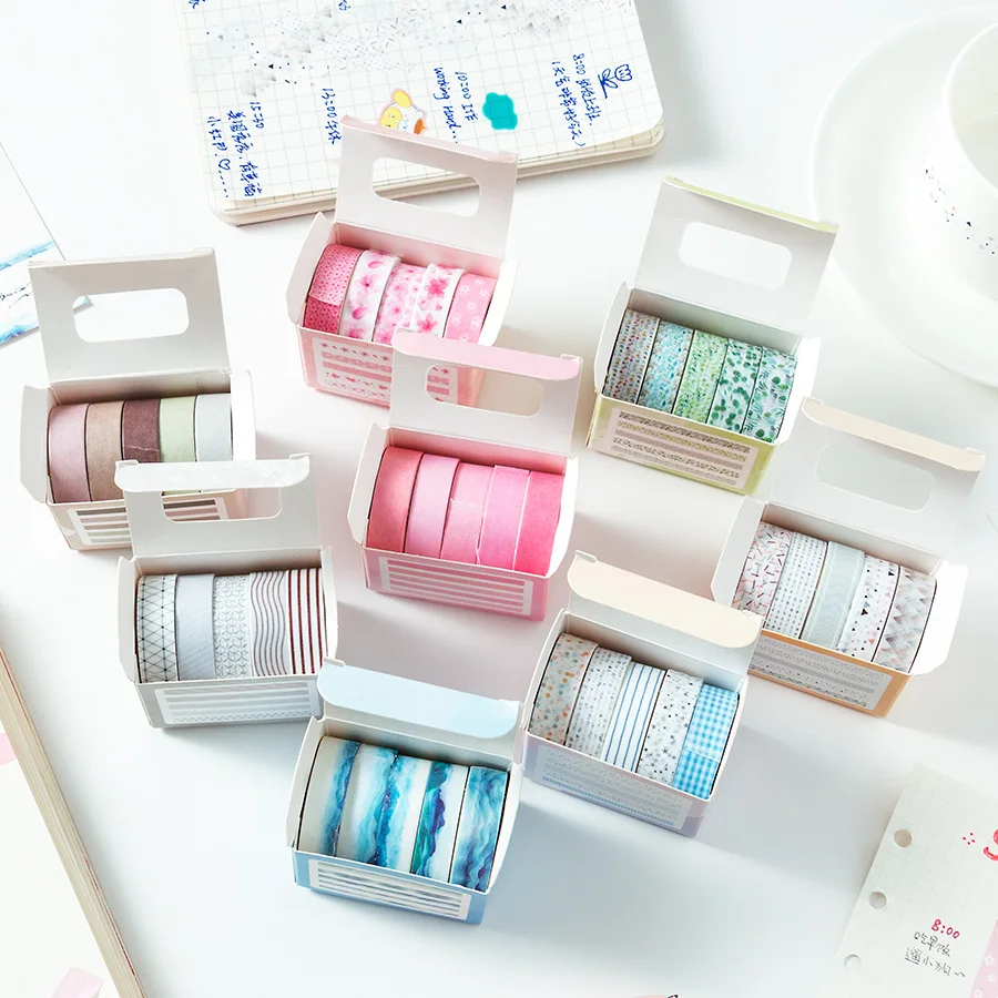 

5 Rolls/set Qingmo Huafei Series Vintage Flower Sea Waves Landscape Washi Tape Creative DIY Journal Material Collage Stationery