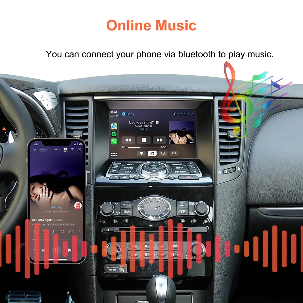 Bonroad Wireless CarPlay Android Auto Nachrüstsätze für HD-Bildschirm Infiniti QX70 FX37 FX35 QX50 EX25 EX37 QX80 QX56 Mirror Link – Detail 11