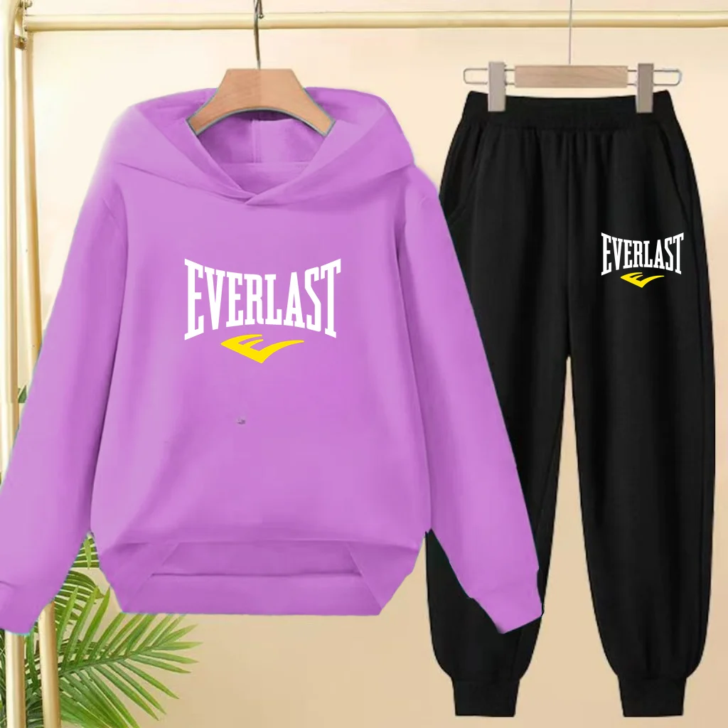 Boys and Girls Two-piece Hoodie Set Aged 3to13 Cool Letter Print Fashionable Clothing Casual Pants Children's Hooded Sweatshirts