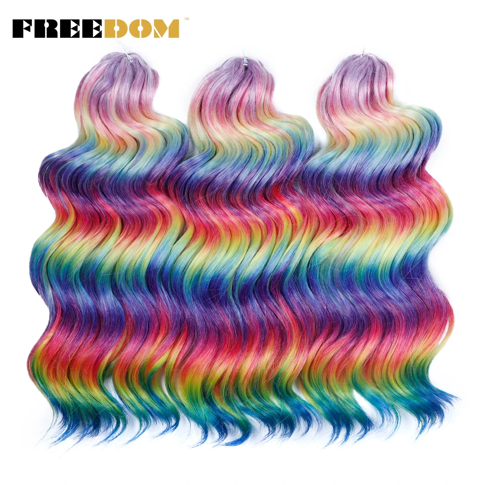 FREEDOM Synthetic Deep Wave Twist Crochet Hair 16 Inch Curly Braid Hair Soft Ombre Blonde Brown Rainbow Braiding Hair Extensions