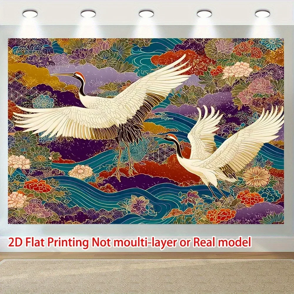 Vibrant Crane Floral Tapestry Colorful Oriental Art Pattern Stylish Boho Wall Decor Living Room Bedroom