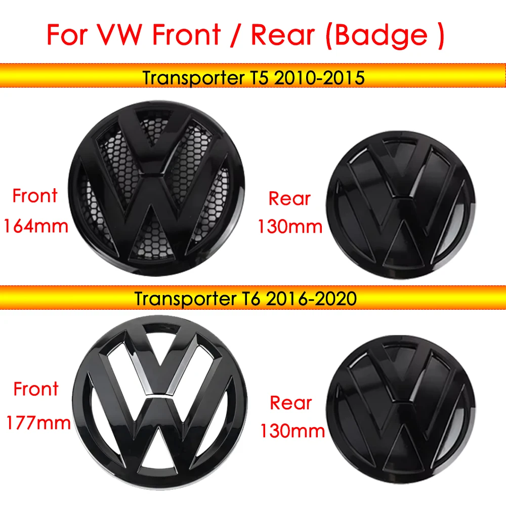 Gloss black Car Hood Front Grill Emblem Tail Trunk Logo Cover Decoration For Volkswagen VW Transporter T5 T6 2010-2020 years