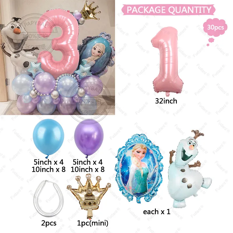 30pcs Frozen Princess Elsa Olaf Foil Balloons Kids Birthday Baby Shower Party Decorations 1 2 3 4 5 6 7 8 9th Number Balls Gifts