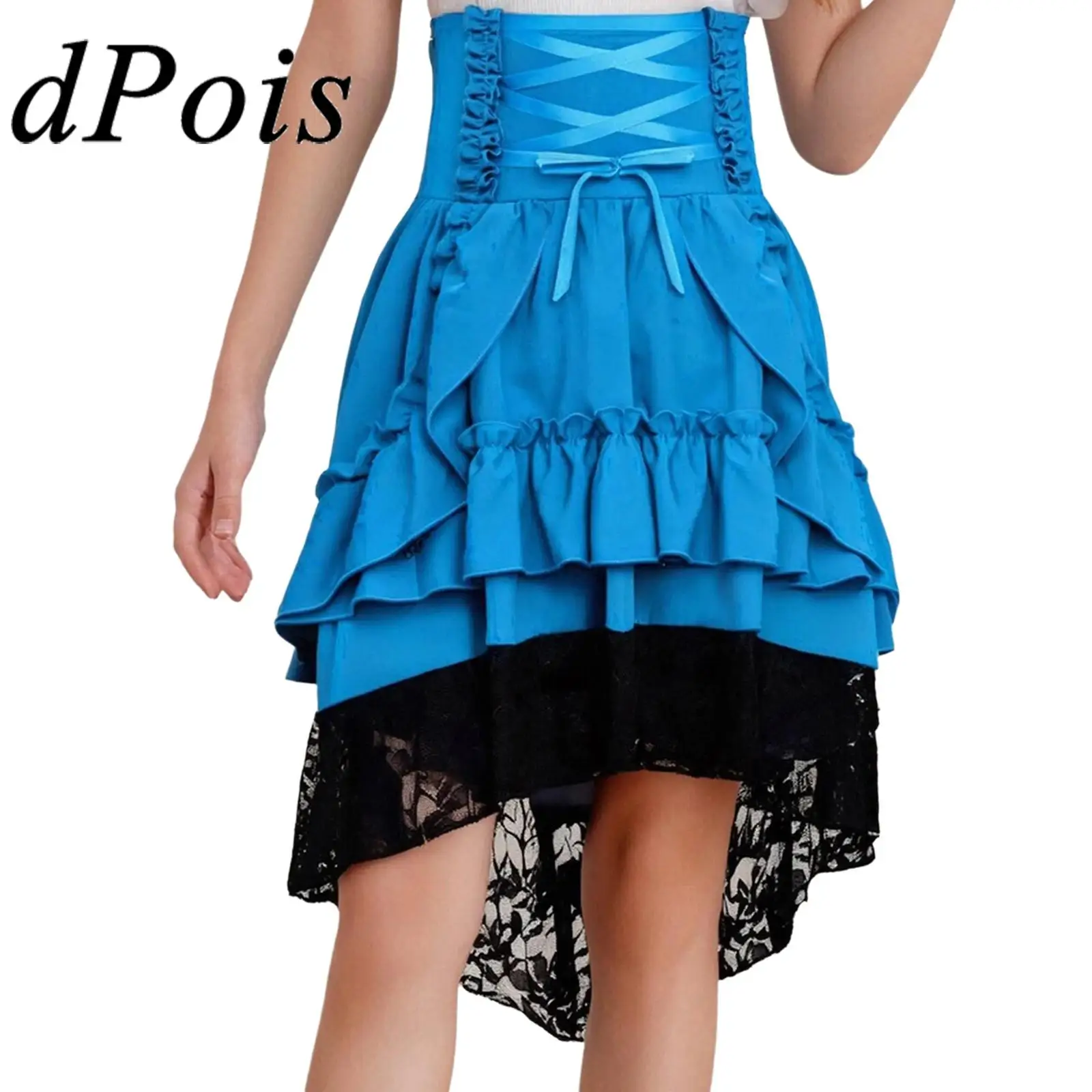 

Средневековый костюм эпохи Возрождения для девочек, винтажная викторианская юбка, многоуровневая юбка на шнуровке с рюшами, готическая юбка в стиле стимпанк, костюм на Хэллоуин