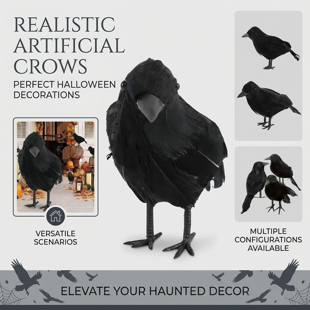 Simulation Black Crow Halloween Decoration Fake Bird Ghost Festival Props Black Crow Home Garden Ornament
