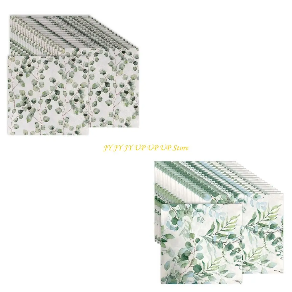 Nature Inspired Eucalyptus Print Disposable Napkins 20Pcs Event Tableware Set