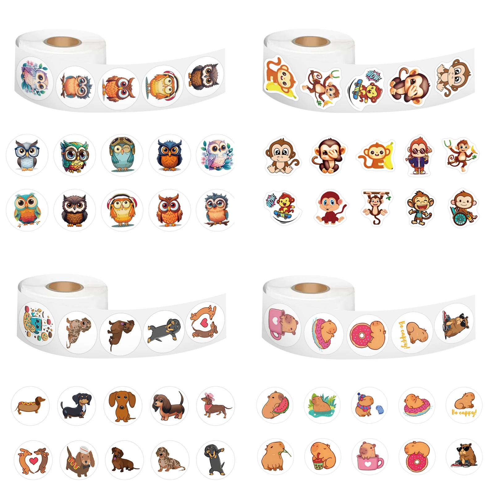 500 Stück/Rolle Tier-Serie Versiegelungsaufkleber Niedliche Dackel-Capybara-Cartoon-Rollenaufkleber DIY Gepäck Handy Gitarre Kühlschrank Kinderspielzeug