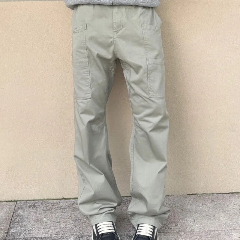 Retro Multi-pocket Loose Straight Three-dimensional Splicing Overalls Autumn And Winter Washed Polished Trousers