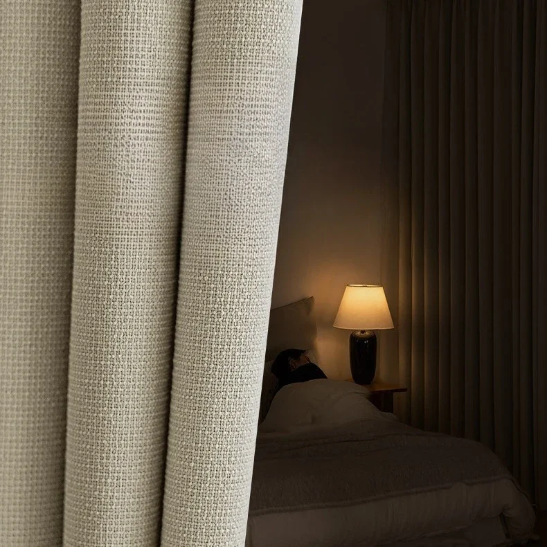 

French Cream Wind Curtains Blackout 2024 New Bedroom High-end Light Luxury Modern Simple Living Room Cotton and Linen Full Cloth