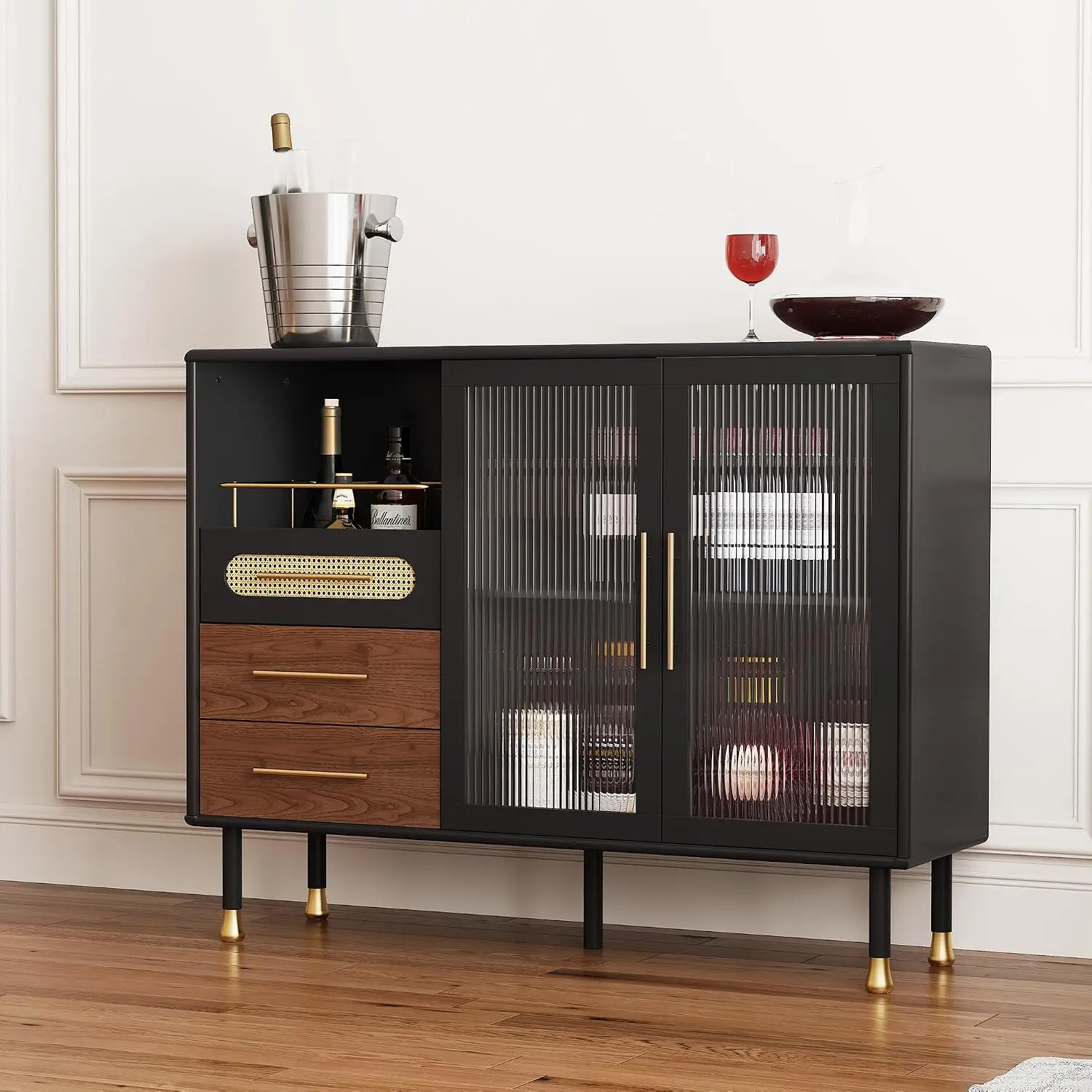 48" Bar Cabinet with Wine Storage & Drawers, Sideboard with Wine Racks for Kitchen Dining Living Room, Customized image 5