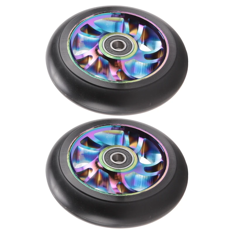 2 Pcs 100Mm Scooter Replacement Wheels With Bearing Stunt Scooter Pu Wheels For Rocking Cars, Extreme Cars, Scooters