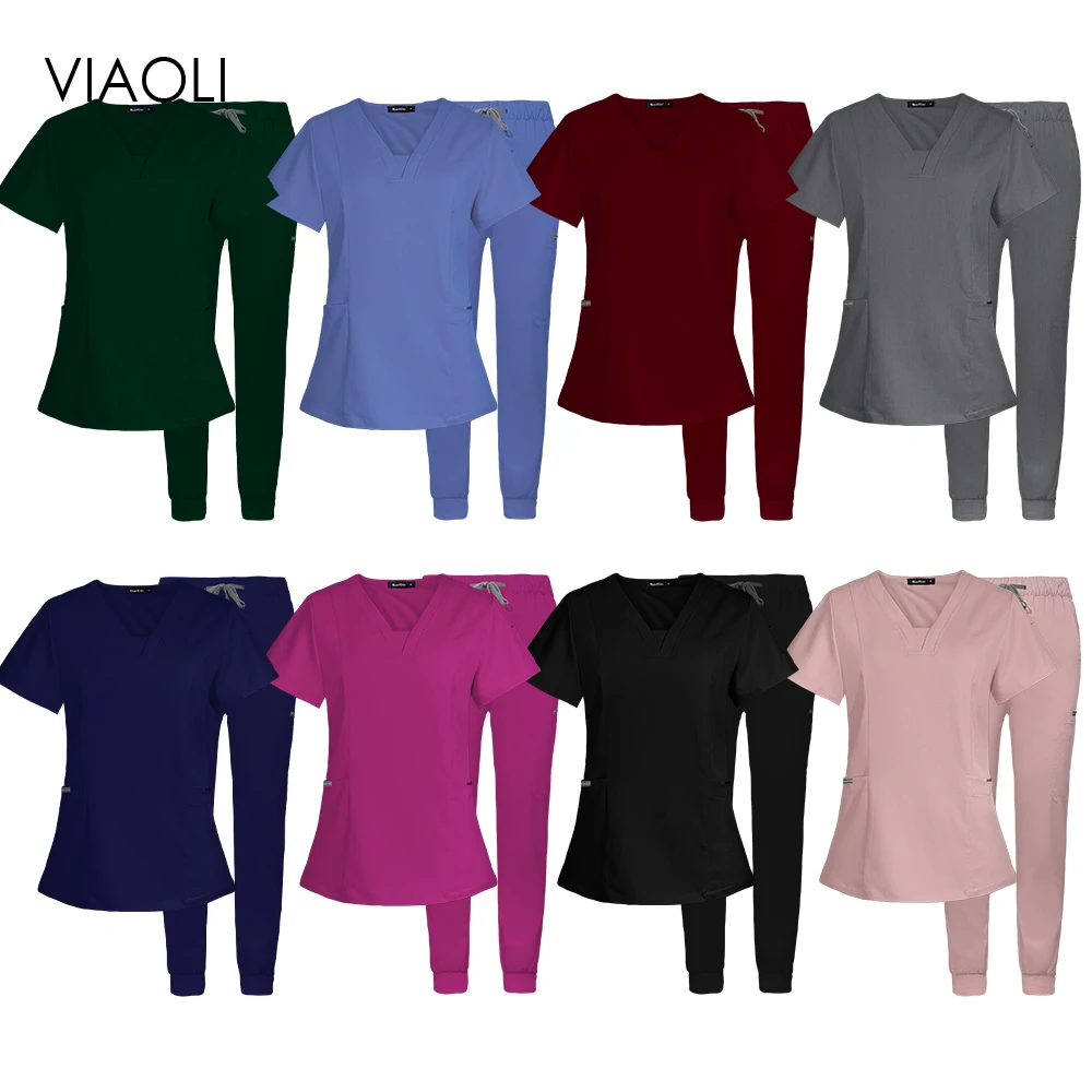 Women Medical Nurse Uniform Hospital Doctor Scrub Set Dentistry Clinical Workwear High-quality Multi-pocket Dental Pet Shop Suit