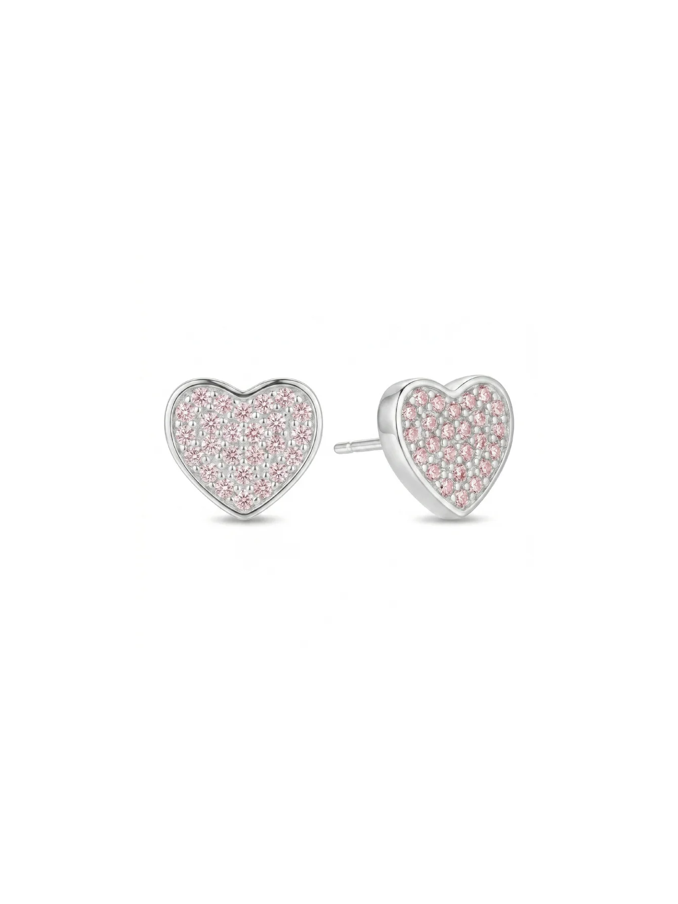 White Gold Plated S925 Silver Pink CZ Heart Stud Earrings, Hypoallergenic Jewelry with Gift Box, for Valentine's Day, Christmas,