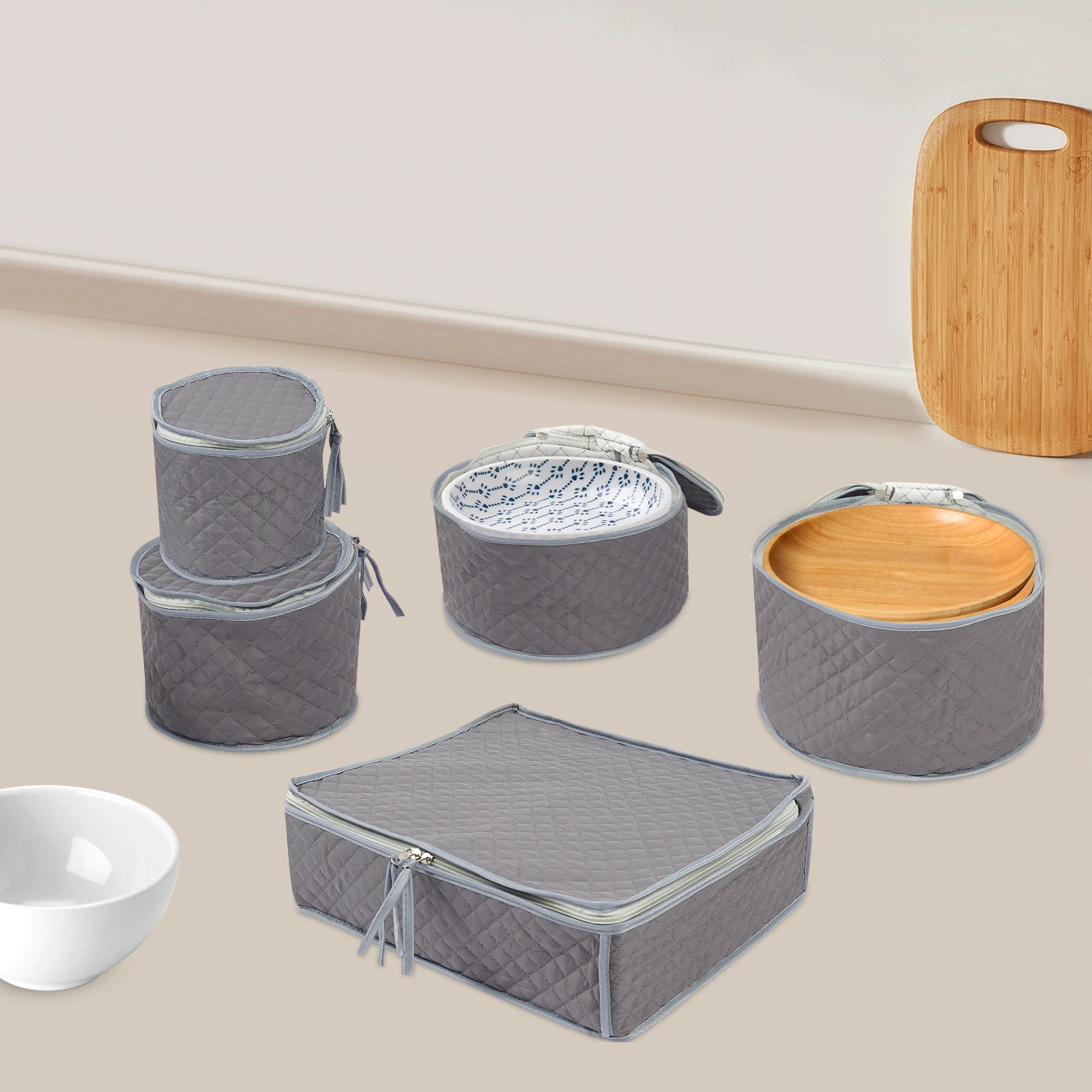 

5-Piece Cutlery Storage Bag Set for Cups and Plates - 48 Felt Separators, Polyester Travel Organizer for Picnic Camping Kitchen