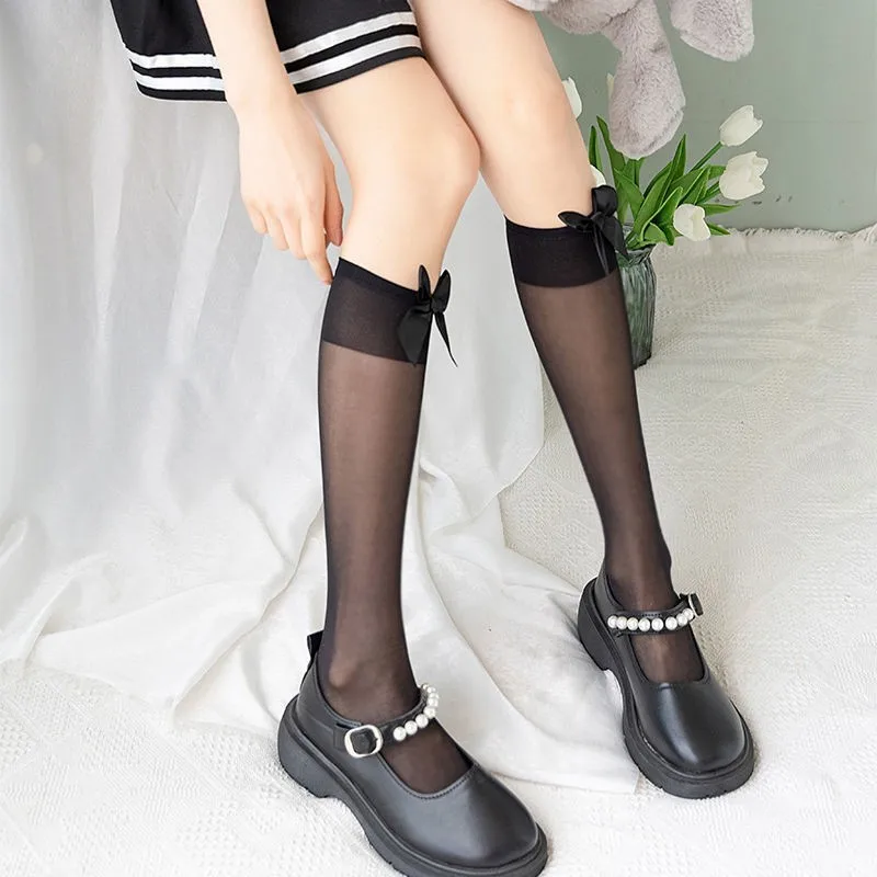 JKBowvétérans t Mollet Chaussettes, Bas d'été fins, Mollet amincissant, ChimJapanese Loli Style, Longueur au genou