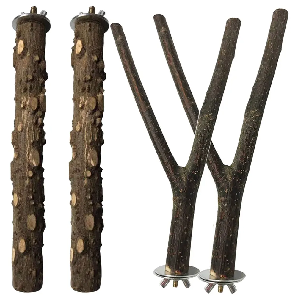 

4 Pcs Stand Pole Bird Parrot Stand Perch Perches Large Branch Wood Cage Rod Parakeet Durable Biting Stick Supplies