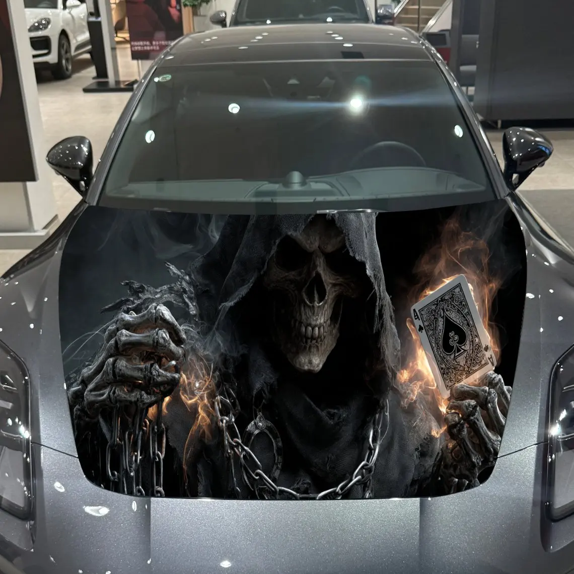 

Hellfire Gamble Thrill PVC Car Hood Wraps, Self-Adhesive Waterproof Car Bonnet Decal Sticker, Car Decoration Protection Stickers