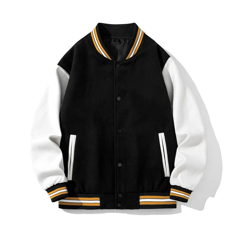 

Осенне-зимняя мужская бейсбольная куртка из шерсти с пэчворком, свободного кроя, универсальная, для пар, в американском стиле, на одной пуговице, с воротником-стойкой