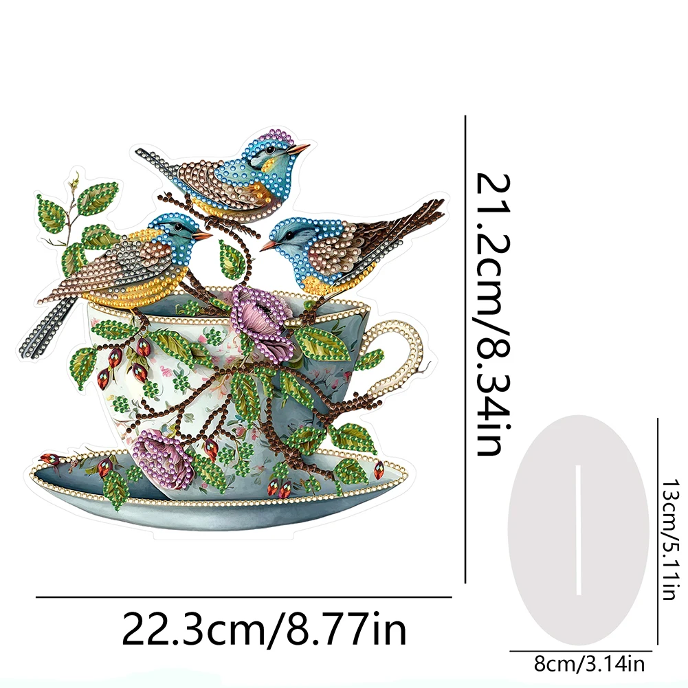 

Чайная чашка Птица 2D Плоская DIY Алмазная картина Набор украшений для рабочего стола 5D DIY Алмазное искусство Настольные украшения Спальня Украшение стола