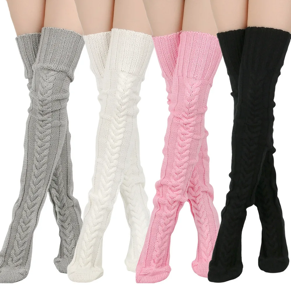 

Чулки для девочек-подростков, шерстяные гетры, модные женские чулки, милые осенне-зимние однотонные носки до бедра, акриловые волокна