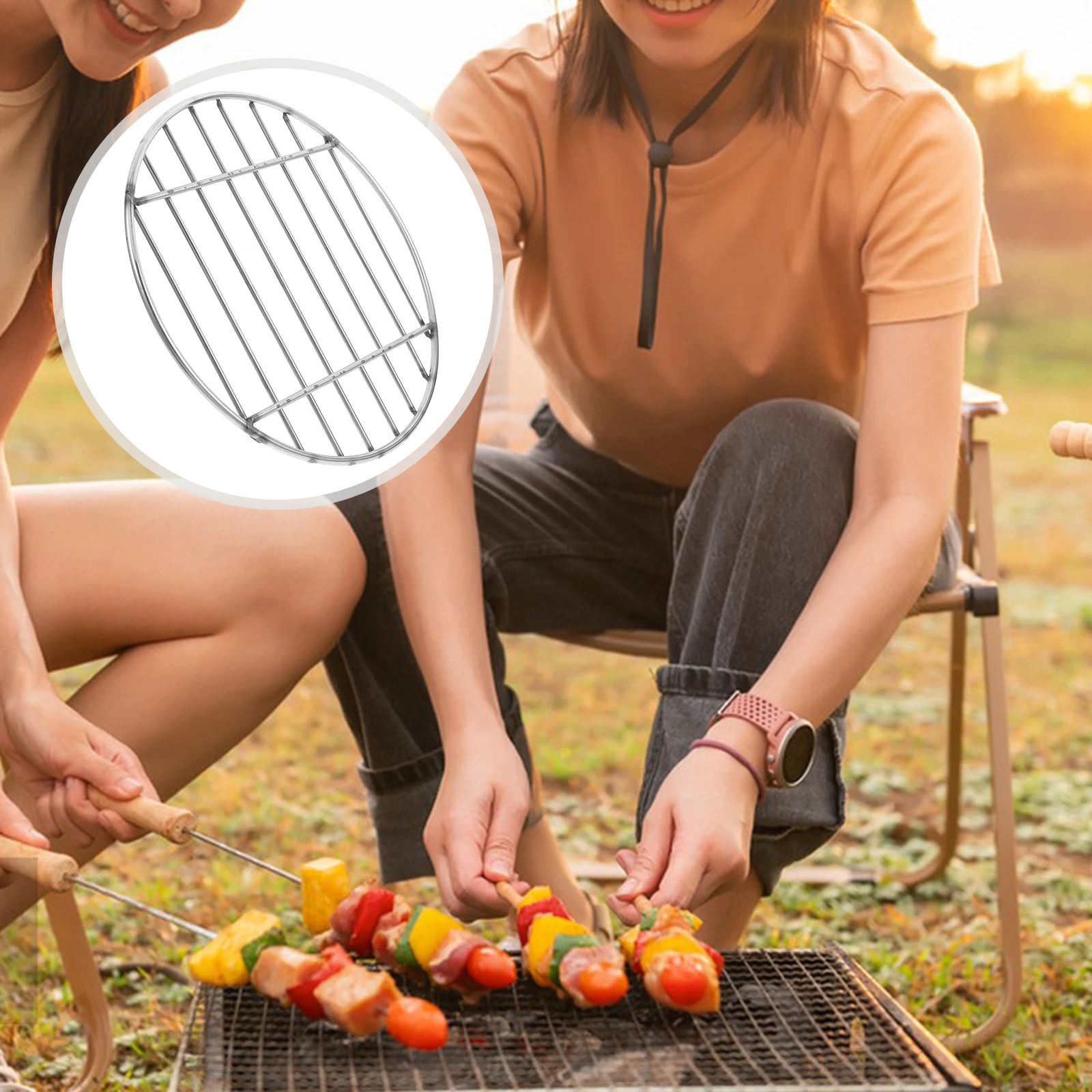 

1pc Round Stainless Steel Barbecue Net Rack for Grilling Meat Burgers Poultry Fish Vegetables Steak Sausages Eggs Potatoes grill