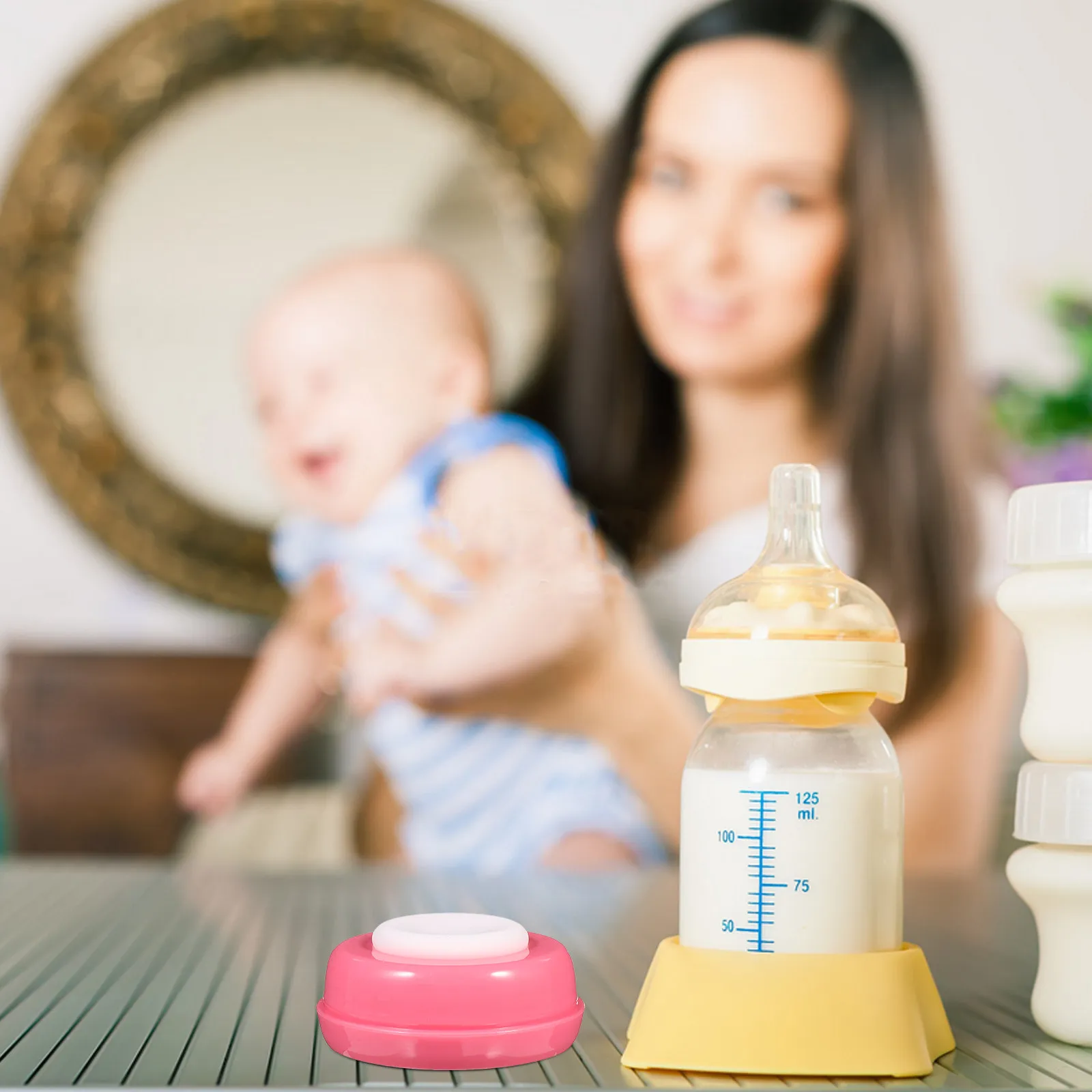 5Pcs Leak-Proof Silicone Sealing Disks Baby Bottle Lids Wide Neck Caps Pink Travel Storage Replacement Milk Bottle Lids