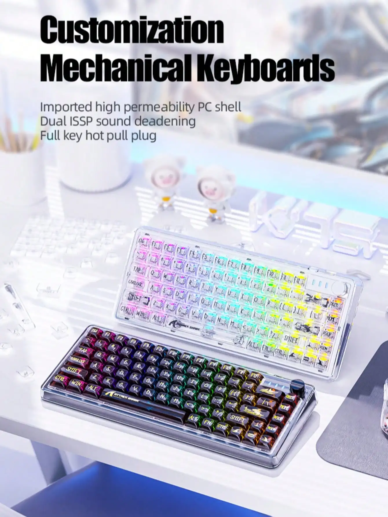 

K75 transparent mechanical keyboard customized wired RGB hot-swappable gaming e-sports keyboard