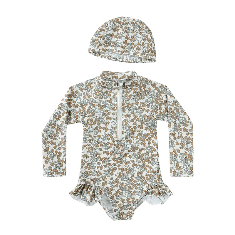 

Girl Swimsuit Bodysuit Summer New Fashion Toddler Baby Bathing Suits Kids Beach wear Rash Guard Swimwear Sun hat Set Long Sleeve