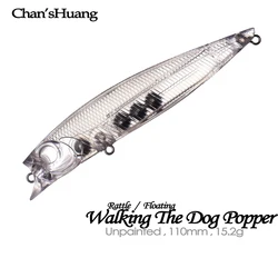 Chan’sHuang 20PCS Unpainted Blanks Fishig Bait 11cm/15.2g Popper Walking The Dog Floating Pencil DIY Handmade Fishing Lures
