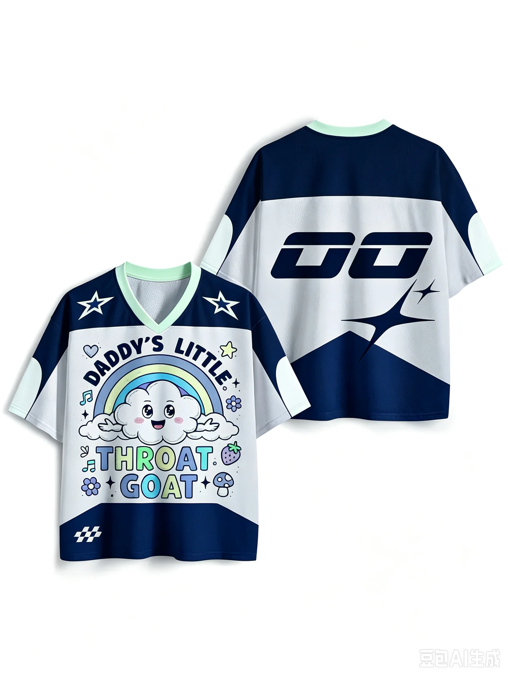 Spaß, Regenbogenwolken. 3D-Druck Schnelltrocknend Atmungsaktiv Sport Herren Damen V-Ausschnitt Locker T-Shirt Modische Street Y2K Elternkleidung – Detail 8