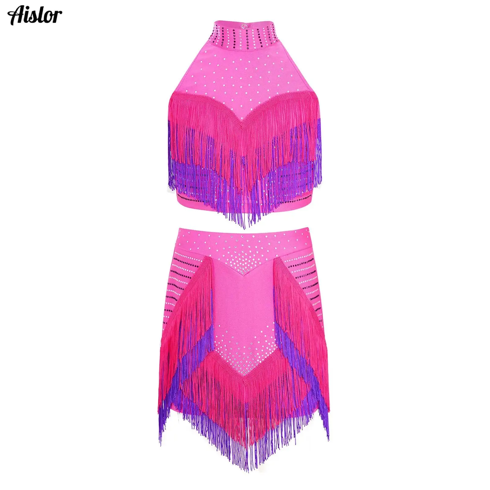 Kids Girls Dance Outfits Belly Dance Kids Tango Skirt Carnival Wear Dancewear Latin Salsa Costumes Tassel Dancing Dress