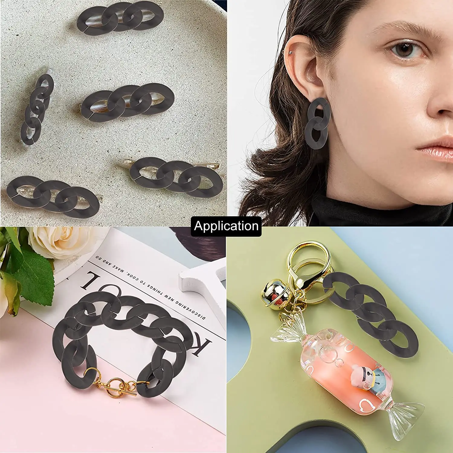 PandaHall 300 Pieces Acrylic Linking Chain Rings Quick Link Connector for Hand Bag Strap Making and Twist Curb Chains Makings