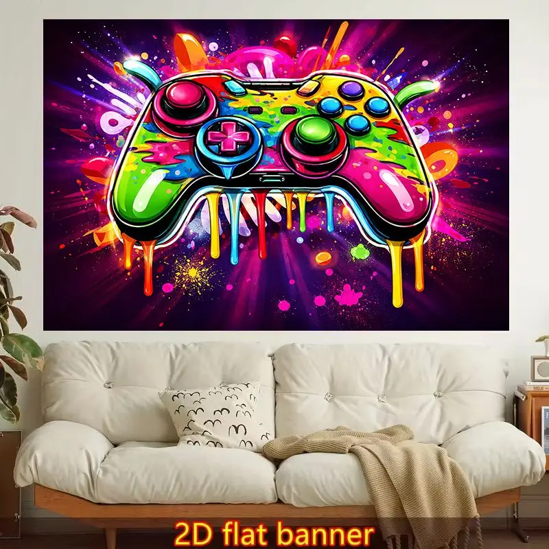 VIKAMA Wall Tapestry Neon Graffiti Game Controller Tapestry Colorful Splashing Ink Game Theme Printing Print Tapestry