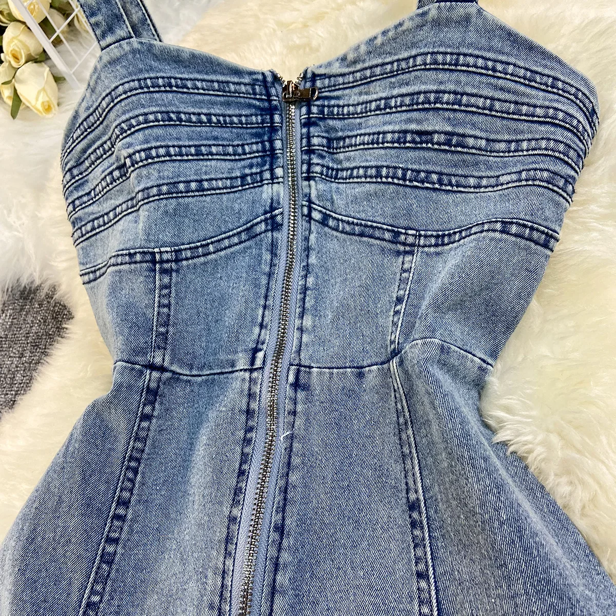 Long Denim Dress Women Dresses A Line Slim Fit Vestidos Zipper Sling Sleeveless Streetwear Elegant Splice Y2k Party Jeans 2025